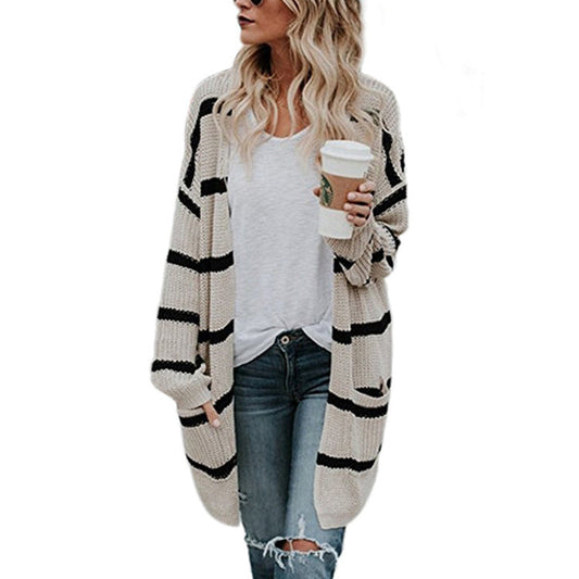 Damen Grobstrickpullover Lässige Streifenmuster - Eveloria