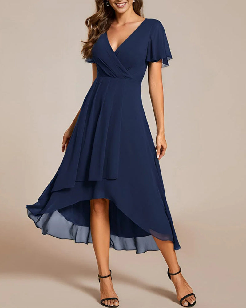 Eveloria Damenkleid V-Ausschnitt Rüschenärmel - Eveloria