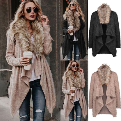 Damen Strickcardigan Flauschig Abnehmbarer Kunstfellkragen - Eveloria
