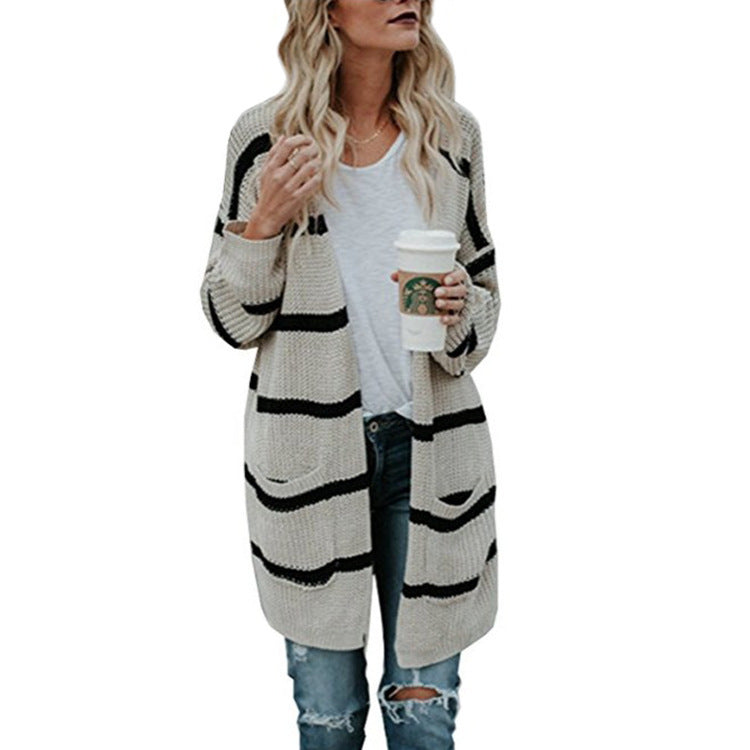 Damen Grobstrickpullover Lässige Streifenmuster