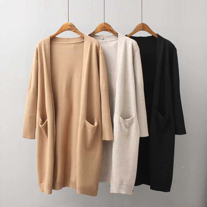 Damen Cardigan Grobstrick Lässiger Schnitt Mit Taschen Beige