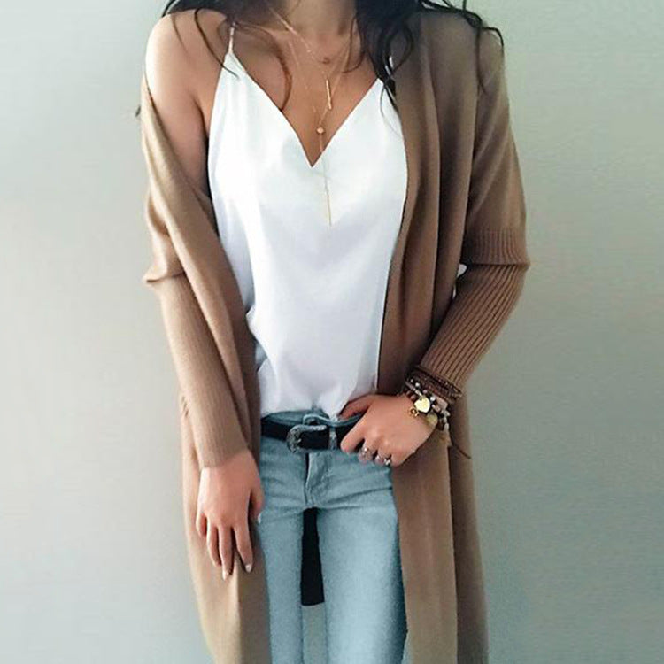 Damen Cardigan Grobstrick Lässiger Schnitt Mit Taschen Beige - Eveloria