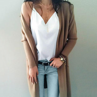 Damen Cardigan Grobstrick Lässiger Schnitt Mit Taschen Beige - Eveloria