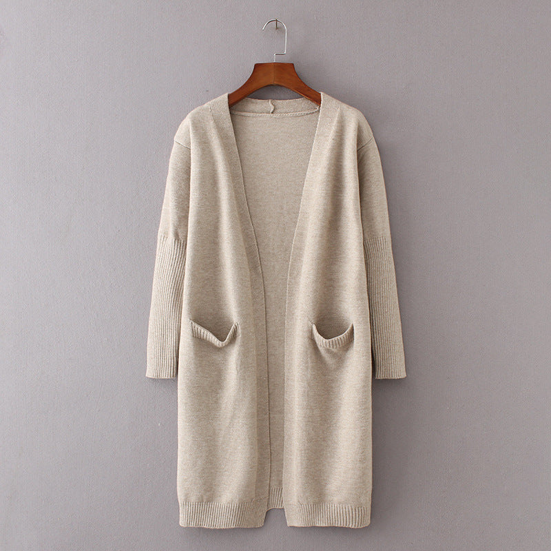 Damen Cardigan Grobstrick Lässiger Schnitt Mit Taschen Beige