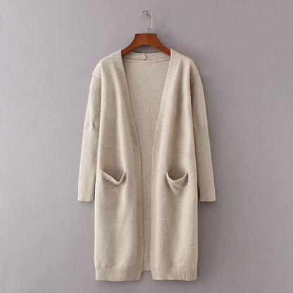 Damen Cardigan Grobstrick Lässiger Schnitt Mit Taschen Beige