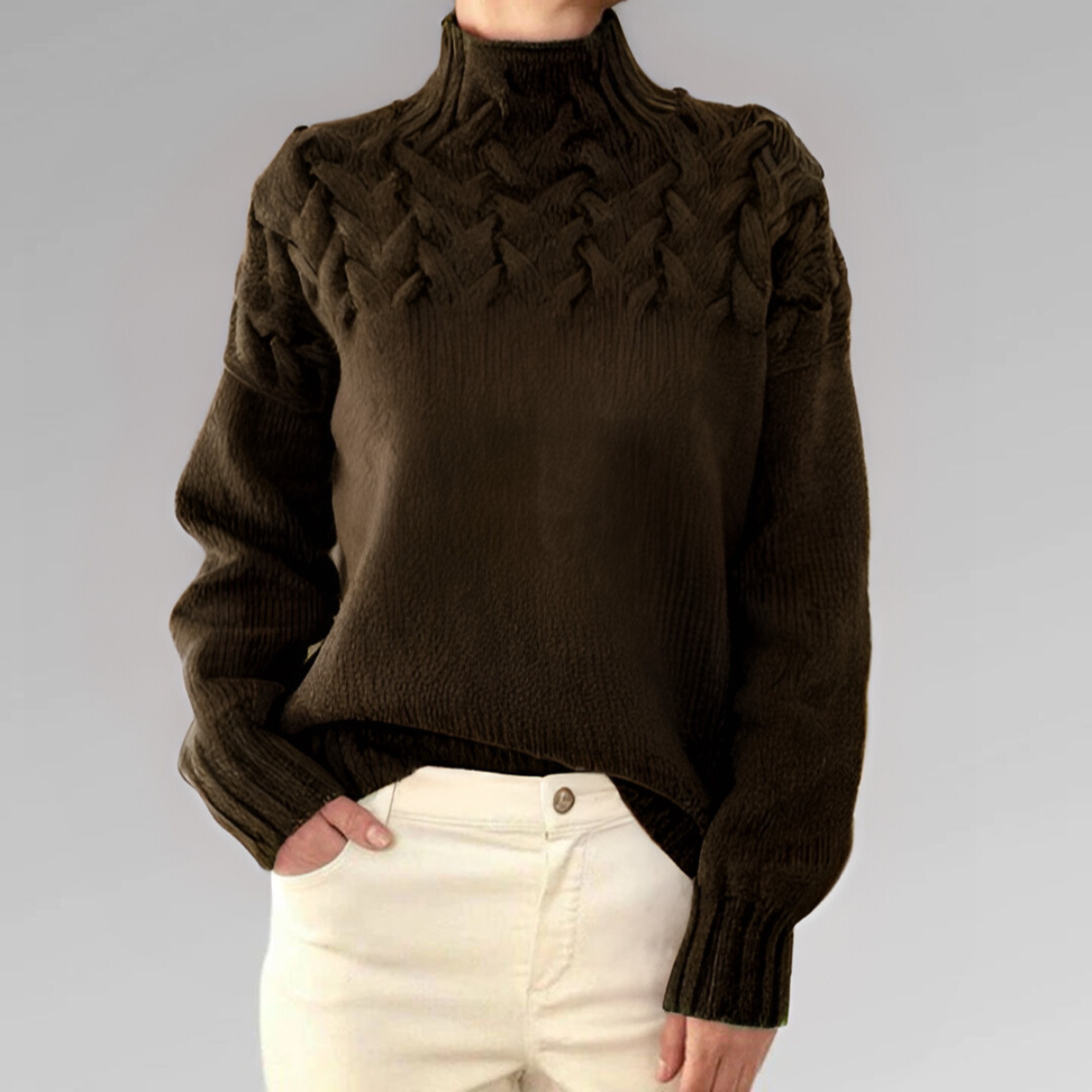 Eveloria Damen Rollkragenpullover Zopfmuster