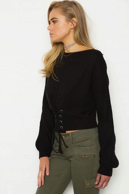 Damen Strickpullover Schnürdesign Eveloria