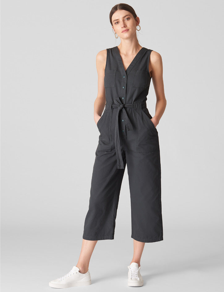 Damen Jumpsuit Breite Beine Taillengürtel Eveloria - Eveloria