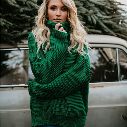 Eveloria Damen Grobstrickpullover Hochkragen Lässig