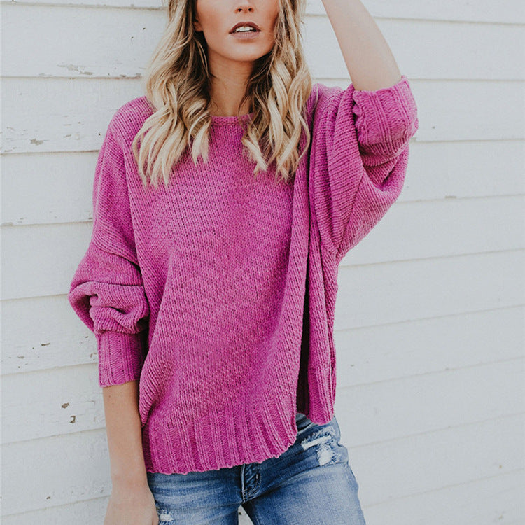 Damen Oversized Strickpullover Weite Ärmel Lässig