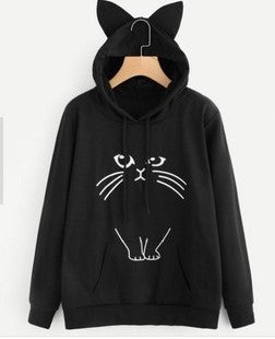 Damen Kapuzenpullover Katzenmotiv Ohrdetails Eveloria - Eveloria
