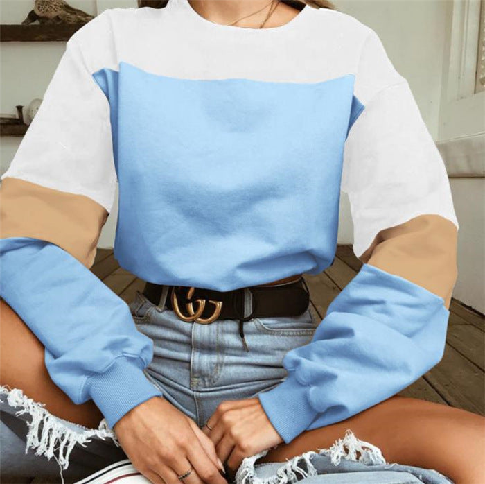 Damen Sweatshirt Sportlich Blockstreifen Grau Eveloria