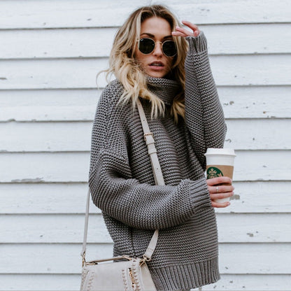 Eveloria Damen Grobstrickpullover Hochkragen Lässig
