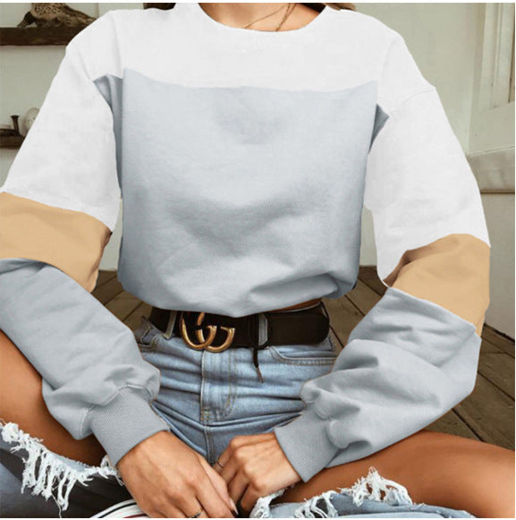 Damen Sweatshirt Sportlich Blockstreifen Grau Eveloria