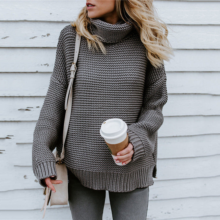 Damen Grobstrickpullover Hochkragen Weit Eveloria - Eveloria