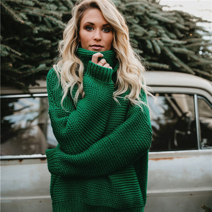 Damen Grobstrickpullover Hochrollkragen Extravagante Maschenstruktur