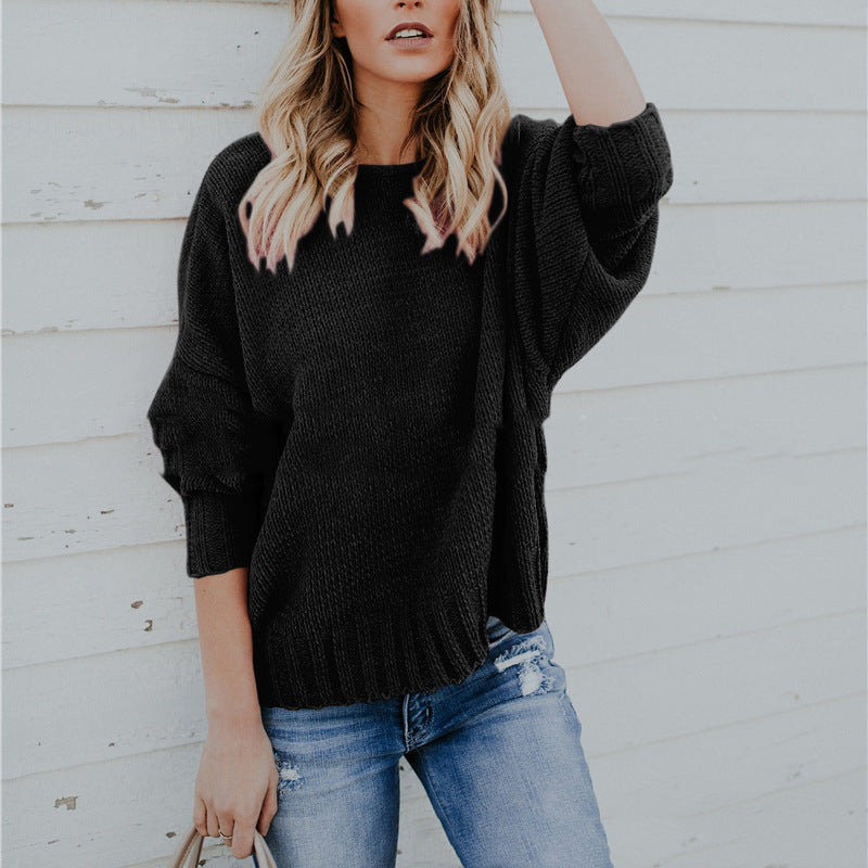 Damen Strickpullover Asymmetrisch Weite Ärmel Eveloria