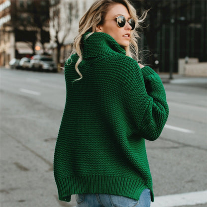 Damen Grobstrickpullover mit hohem Kragen und Volumenärmeln