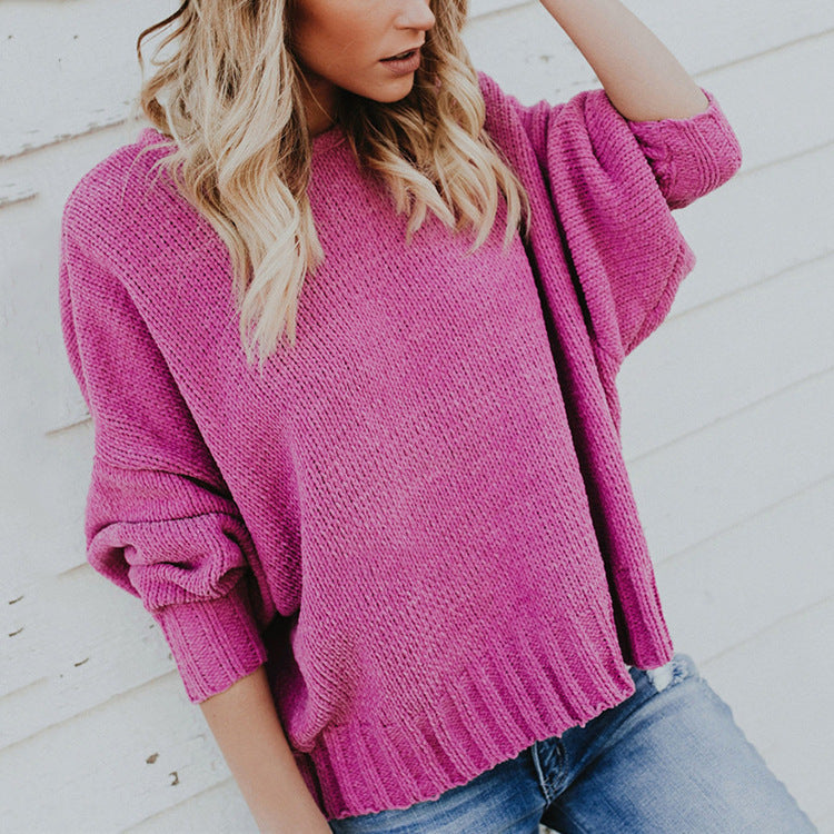 Damen Oversized Strickpullover Weite Ärmel Lässig