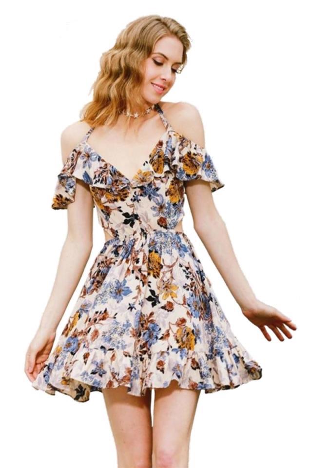 Damen Rüschenskleid Sommer florales Design verstellbare Träger