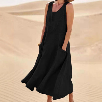 Eveloria Damen Ärmelloses Kleid Baumwolle Rundhalsausschnitt