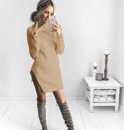 Damen Strickpullover Hochkragen Seitenschlitz Eveloria