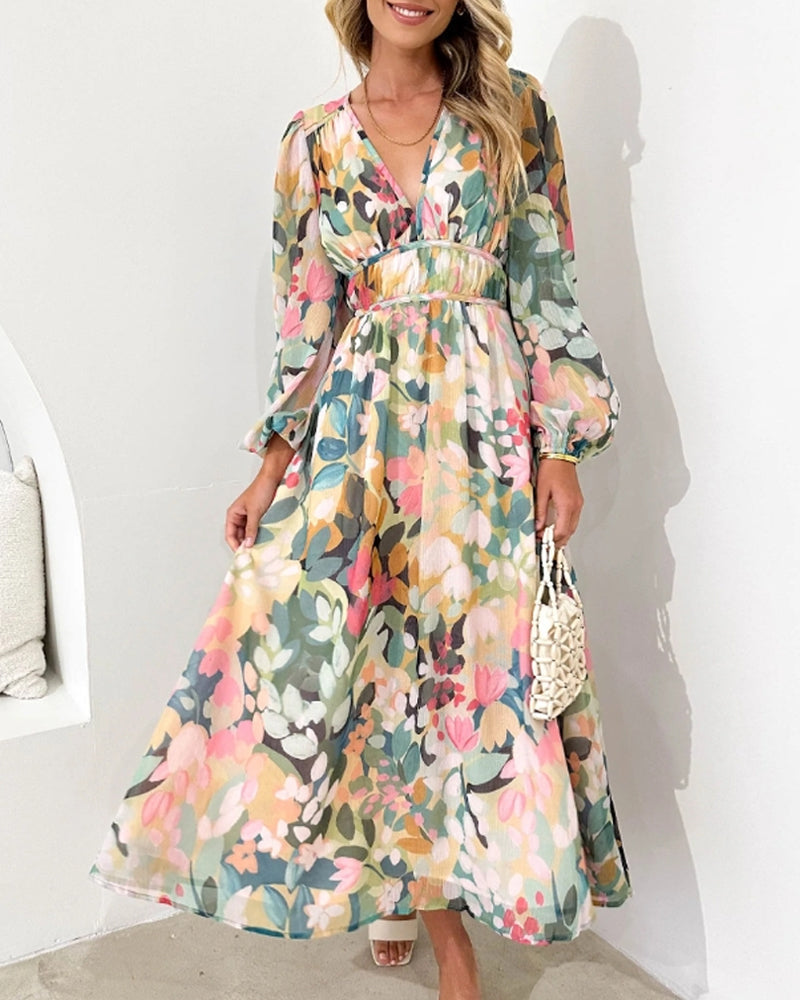 Eveloria Damen Maxi-Kleid Blumenmuster Baumwolle