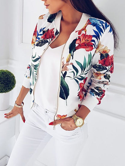 Damen Bomberjacke Blumenmotiv Elastisch Eveloria