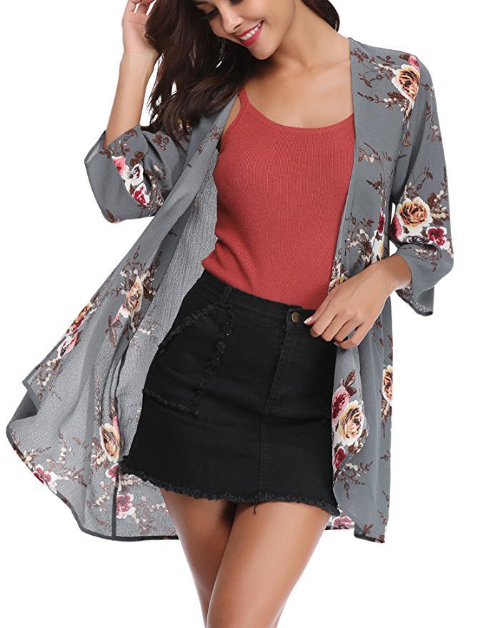 Damen Kimono-Cardigan Blumenmuster Eveloria