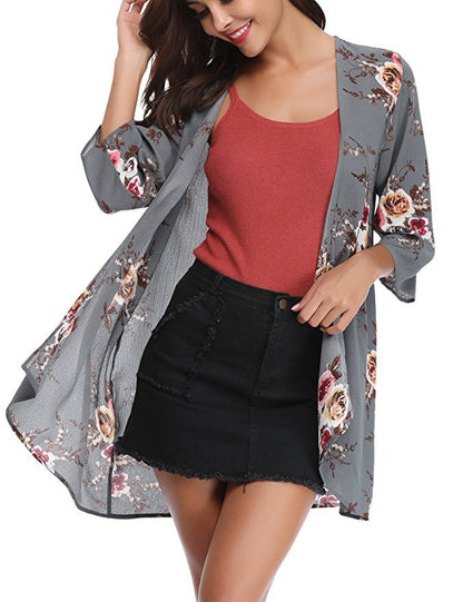Damen Kimono-Cardigan Blumenmuster Eveloria