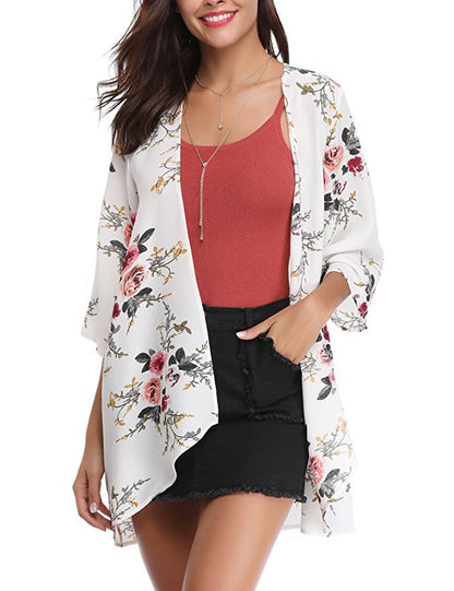 Damen Kimono-Cardigan Blumenmuster Eveloria