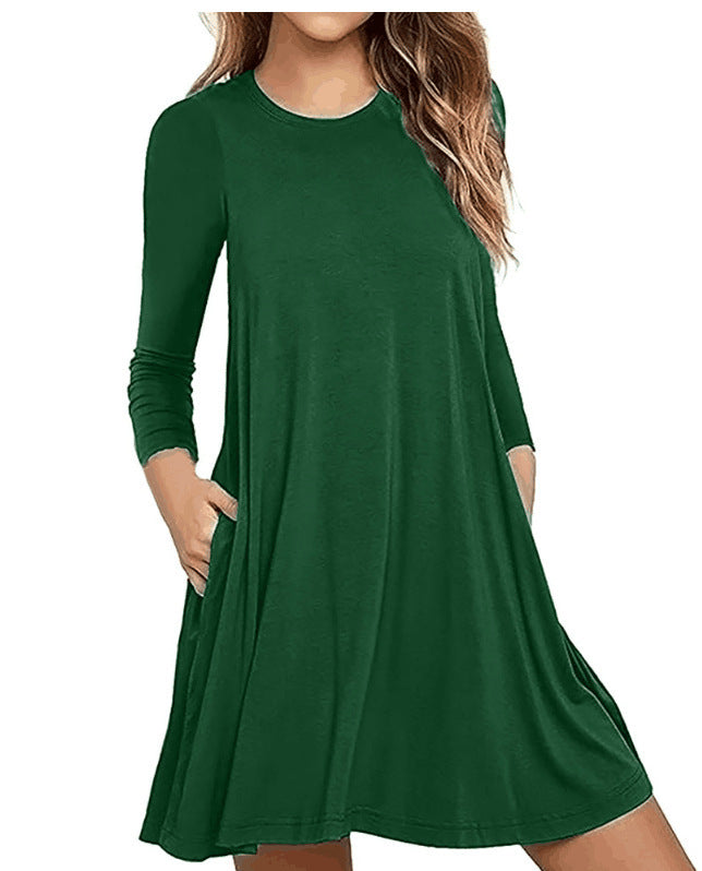 Damen Freizeitkleid Rundhalsausschnitt Taschen Eveloria