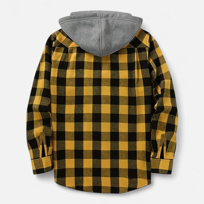 Jadon Herren Karo-Hoodie Knopfleiste Kordelzug