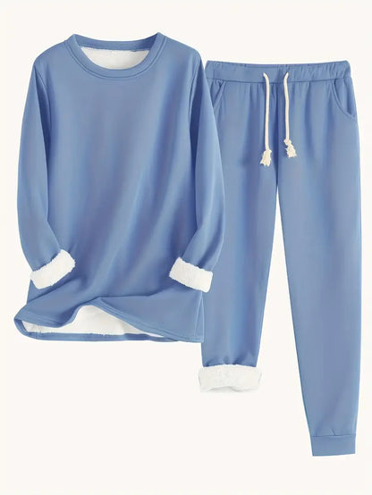 Damen Lounge-Set Fleece Warm Beige - Eveloria