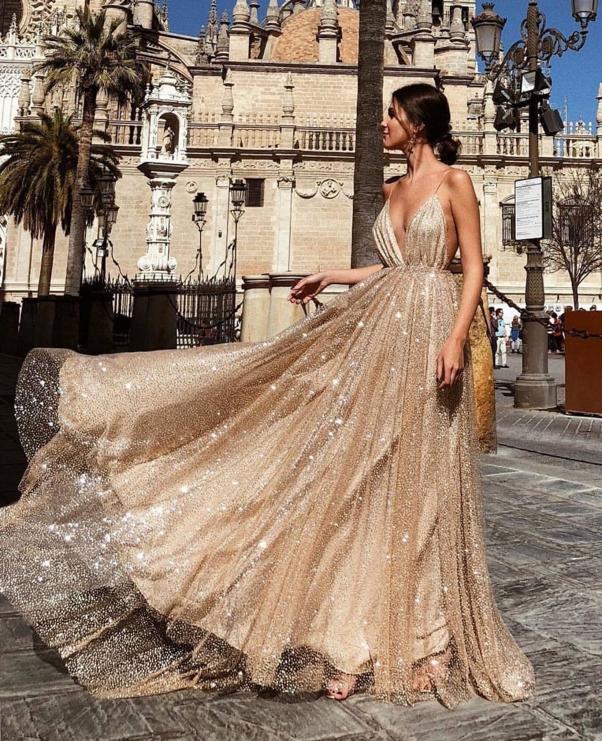 Damen Abendkleid Tüll V-Ausschnitt Schimmernd Eveloria