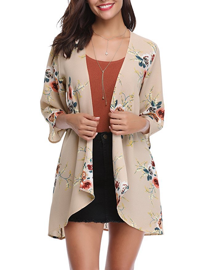Damen Kimono-Cardigan Blumenmuster Eveloria