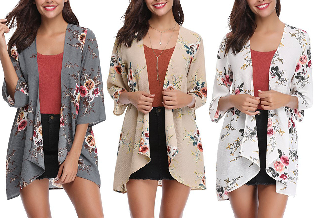 Damen Kimono-Cardigan Blumenmuster Eveloria - Eveloria