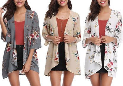 Damen Kimono-Cardigan Blumenmuster Eveloria - Eveloria