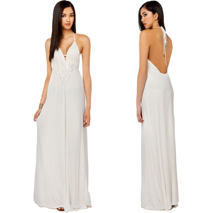 Damen Maxi-Kleid V-Ausschnitt Mit Fransen