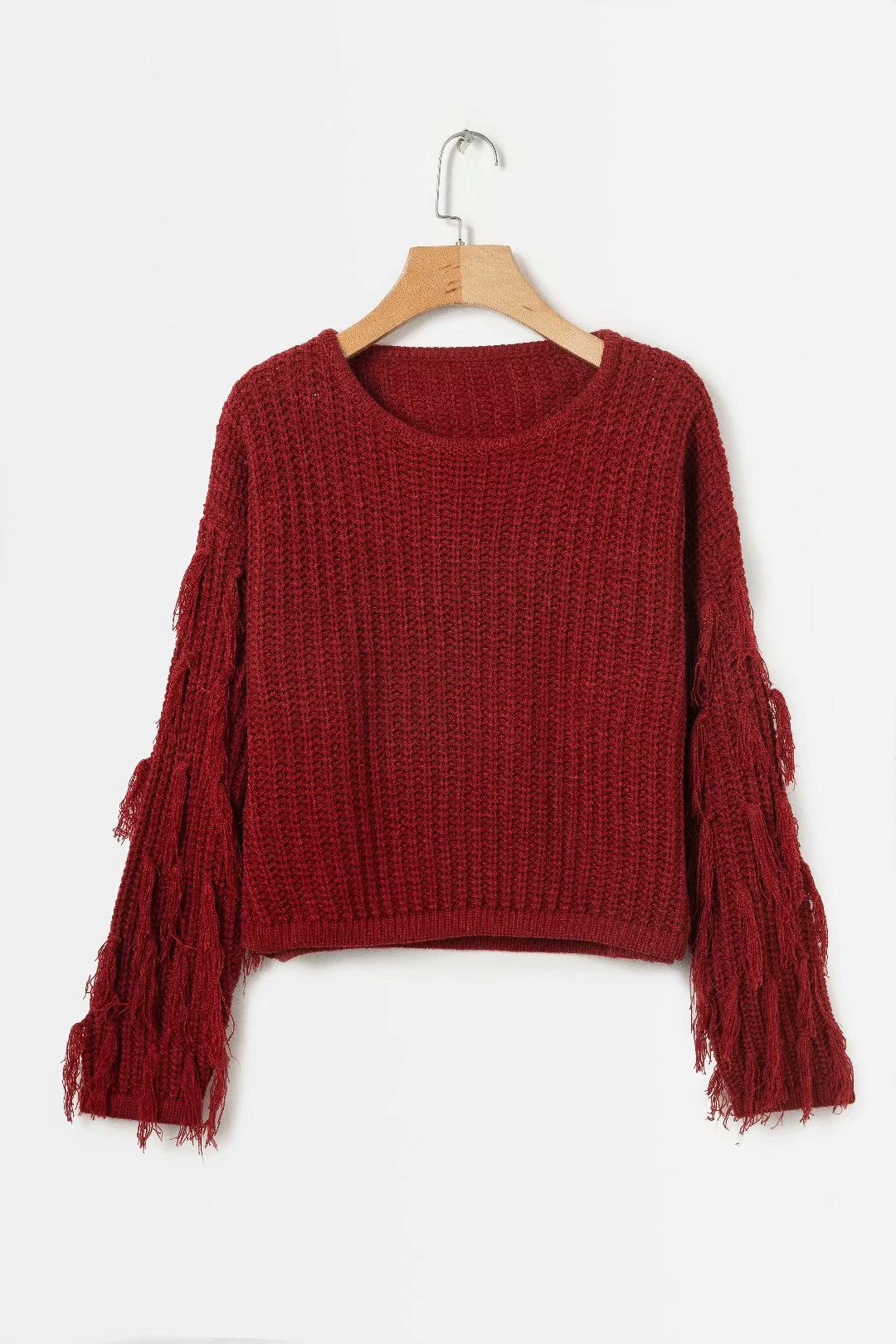 Damen Grobstrickpullover Fransige Ärmel Eveloria