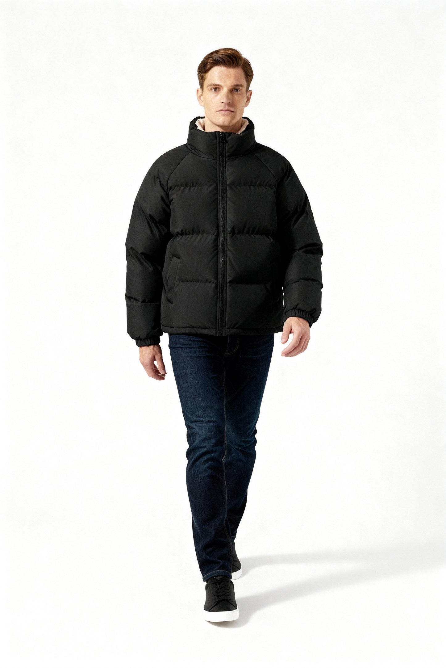 Herren Fleece-Pufferjacke Mit Kapuze Warm