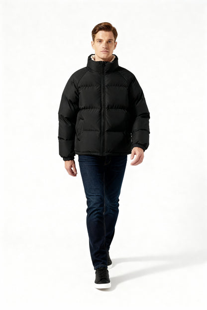 Herren Fleece-Pufferjacke Mit Kapuze Warm
