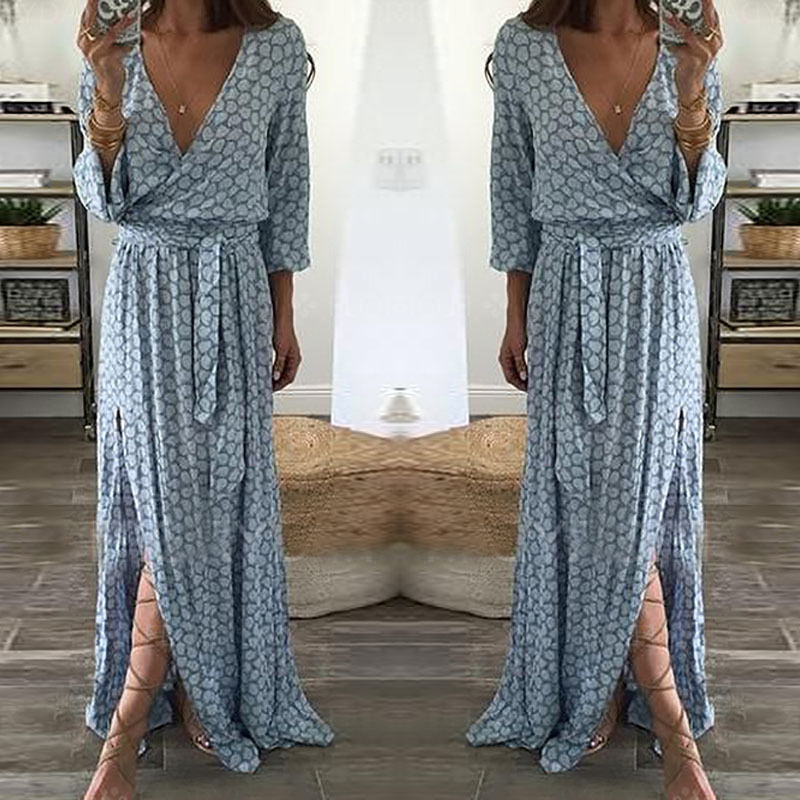 Damen Maxi-Kleid mit V-Ausschnitt und Seitenschlitz Eveloria