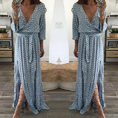 Damen Maxi-Kleid mit V-Ausschnitt und Seitenschlitz Eveloria