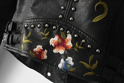 Eveloria Damen Lederjacke Stickerei