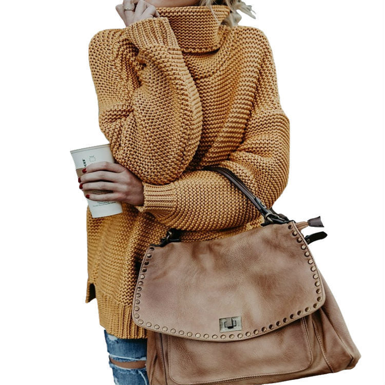 Damen Grobstrickpullover Hochkragen Strukturiert Eveloria - Eveloria