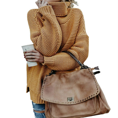 Damen Grobstrickpullover Hochkragen Strukturiert Eveloria - Eveloria