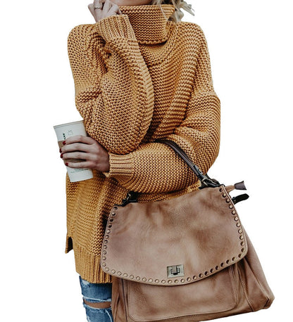 Damen Grobstrickpullover Hochkragen Strukturiert Eveloria