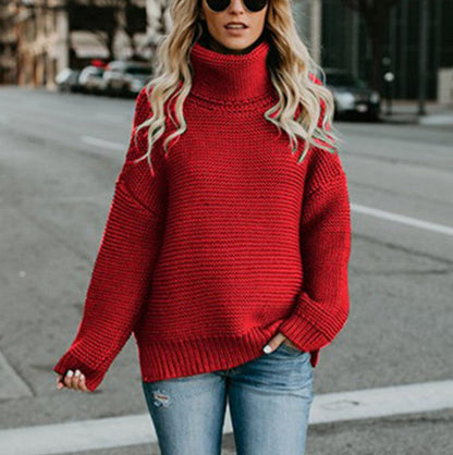 Damen Grobstrickpullover Hochkragen Strukturiert Eveloria