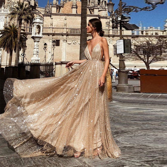 Damen Abendkleid Tüll V-Ausschnitt Schimmernd Eveloria - Eveloria